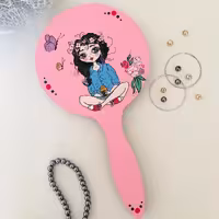 آینه دستی چوبی طرح دختر فانتزی 