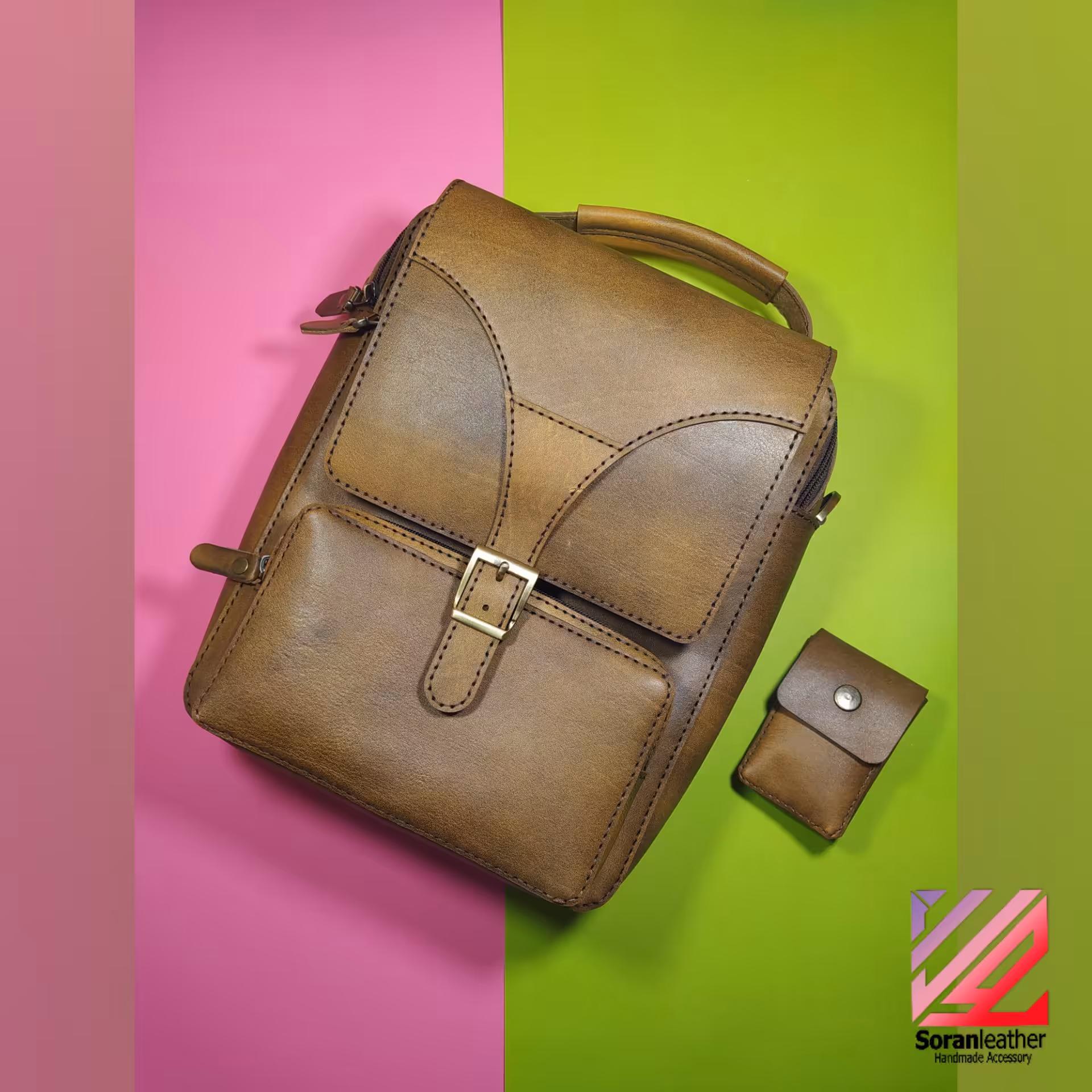 کیف دوشی و دستی اسپورت چرم شتری