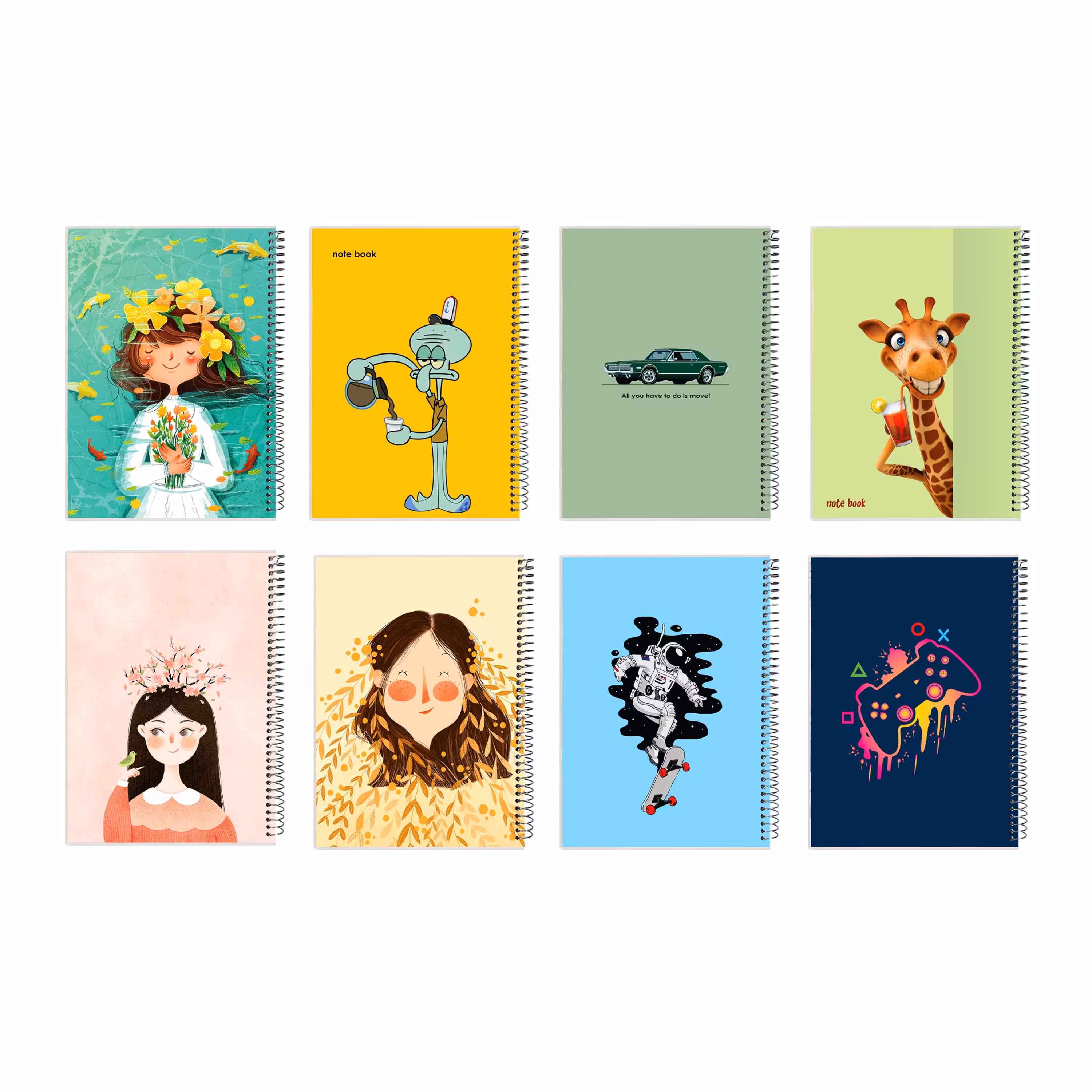 دفتر مشق 100 برگ با روکش نایلونی پدیده نقش مجموعه 8 عددی