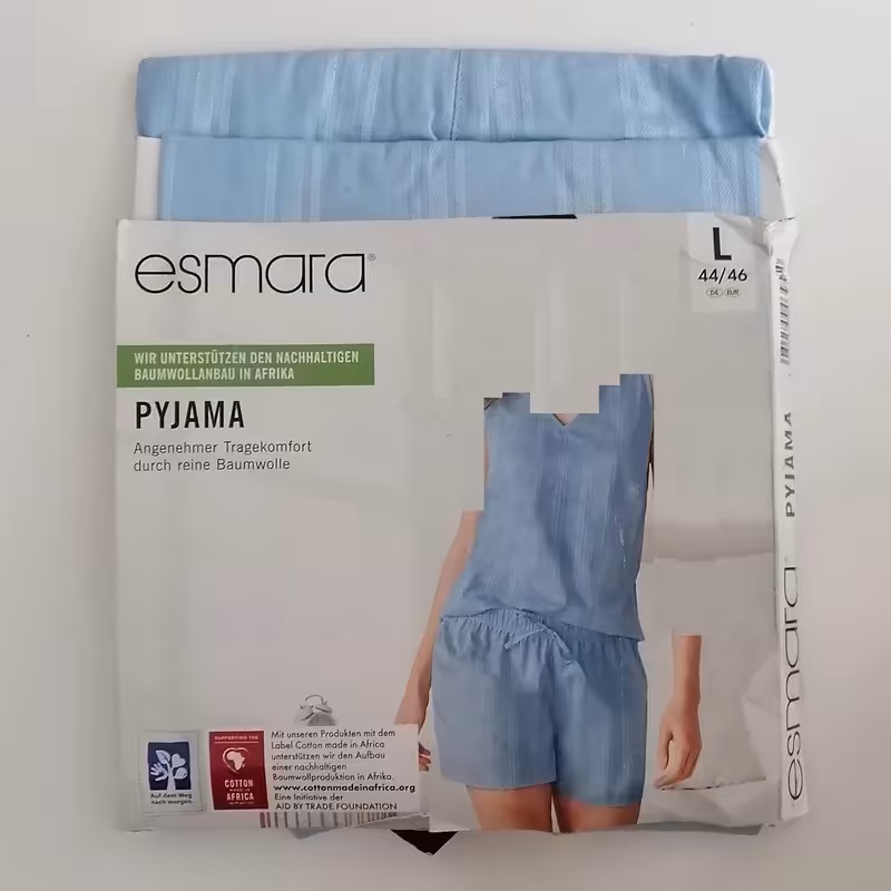 ست تاپ و شلوارک یا لباس خواب آبی روشن راه راه برند اسمارا آلمان سایز لارجL 44تا46