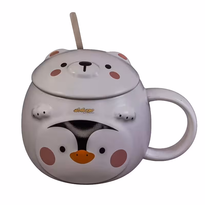 ماگ فانتزی سفید طرح برجسته پنگوئن