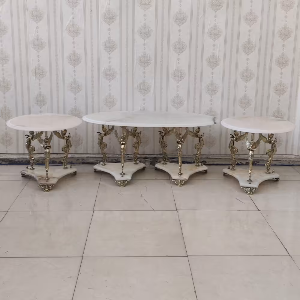 میز جلو مبلی و عسلی برنزی مدل فرشته با سنگ مرمر سفید کد 7341