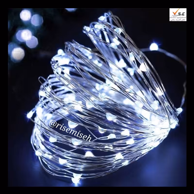 ریسه مفتولی باتریخور نور سفید 10 متری 100 لامپ ضد آب