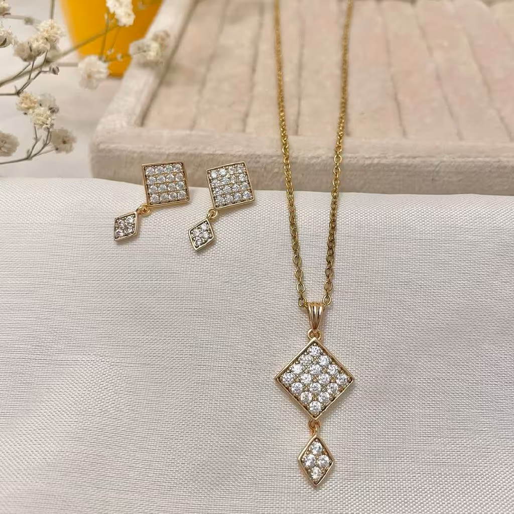 نیم ست ظریف لوزی استیل زنانه دخترانه مارک ژوپینگ