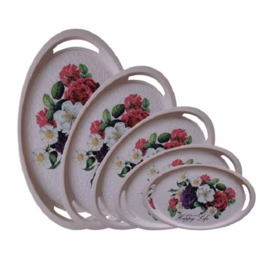 پک چهار عددی سینی پذیرایی گل دار درچهار سایزمتفاوت سینی پذیرایی بسته 4عددی