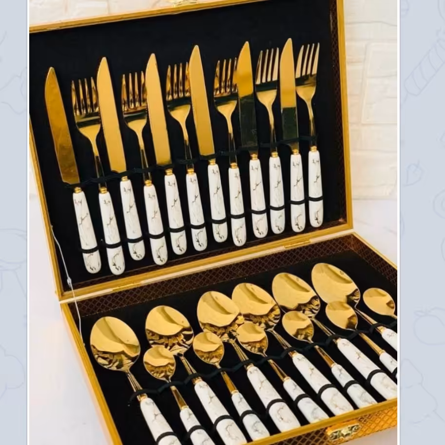 ست قاشق چنگال ماربل طلایی چمدانی درجه یک  کادویی