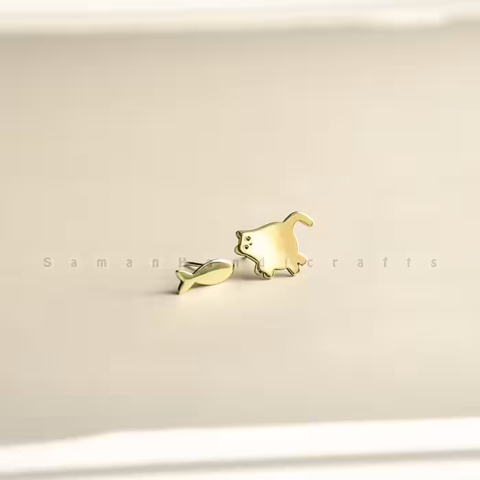 گوشواره گربه و ماهی  دستساز برنجی