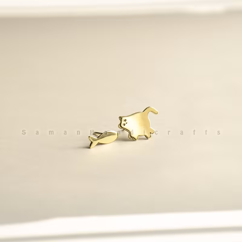 گوشواره گربه و ماهی  دستساز برنجی