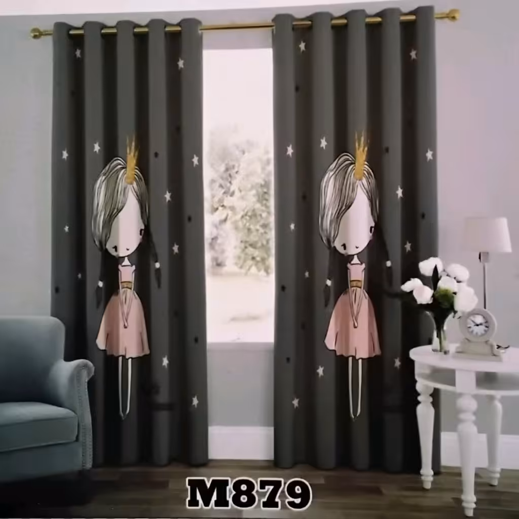 پرده چاپی پانچ اتاق کودک دو قواره طرح کارتونی کد m879