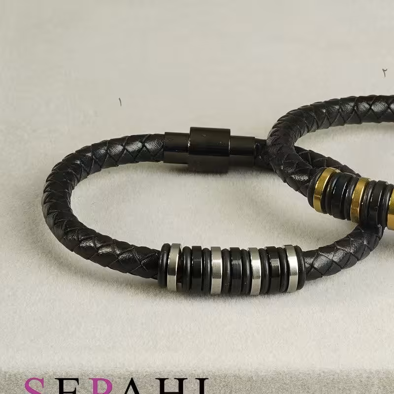 دستبند چرم و استیلSP62