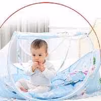 پشه بند هپی بی بی  خارجی  تاشو نوزادهمراه با تشک و بالشتی در رنگهای آبی صورتی وسبز