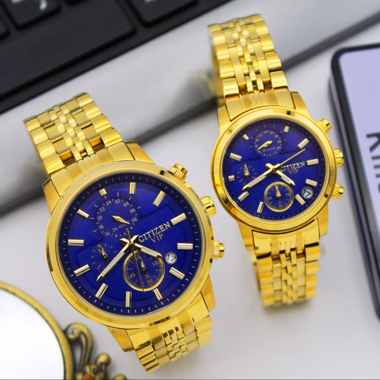 ساعت مچی ست زنانه و مردانه سیتیزن-بند فلزی3عقربه فعال(کرنوگراف)مدل302