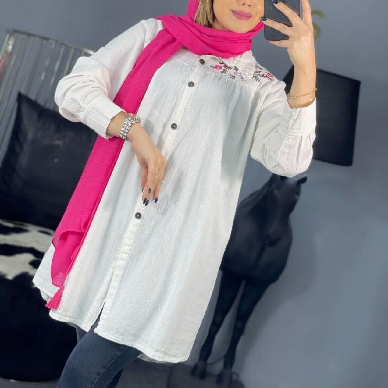 مانتو الیاف طبیعی گل دار