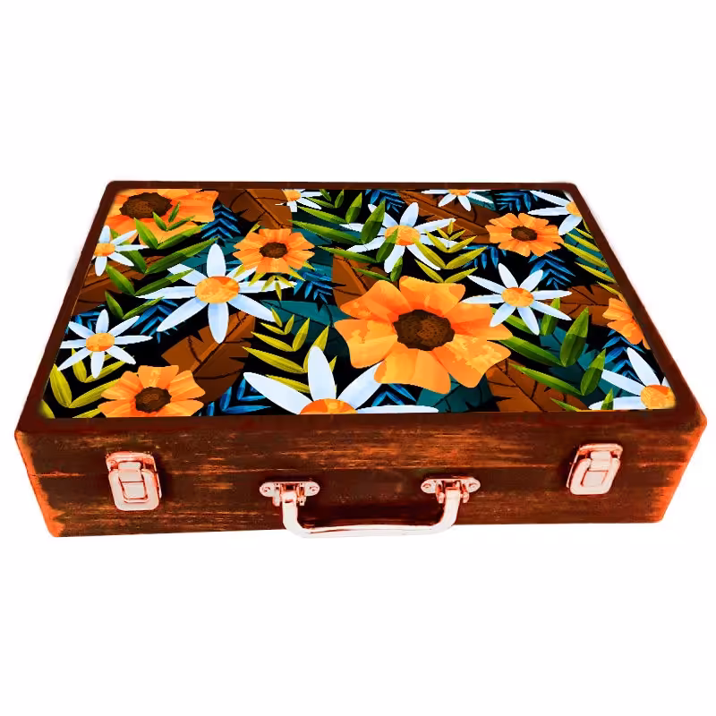 جعبه چوبی مدل چمدان بزرگ طرح بهاری 5      