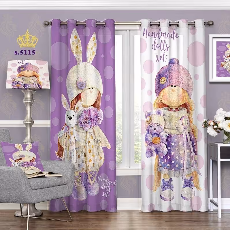 پرده اتاق خواب دخترانه دو قواره طرح کارتونی کد S5115