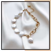 دستبند مروارید باروک اصل با زنجیر و قفل استیل رنگ ثابت 