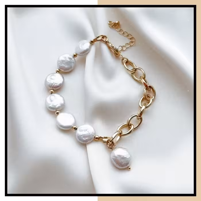 دستبند مروارید باروک اصل با زنجیر و قفل استیل رنگ ثابت 