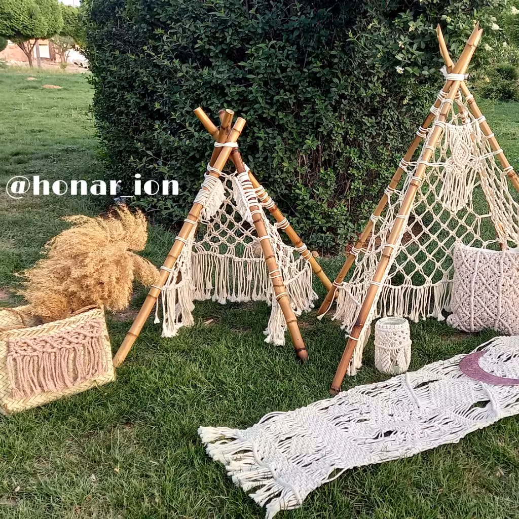 مینی چادر سرخپوستی بامبو 100 سانتی مکرومه بافی مناسب  ویترین مغازه و گوشه ی منزل و دکور عکاسی ارسال بصورت پس کرایه