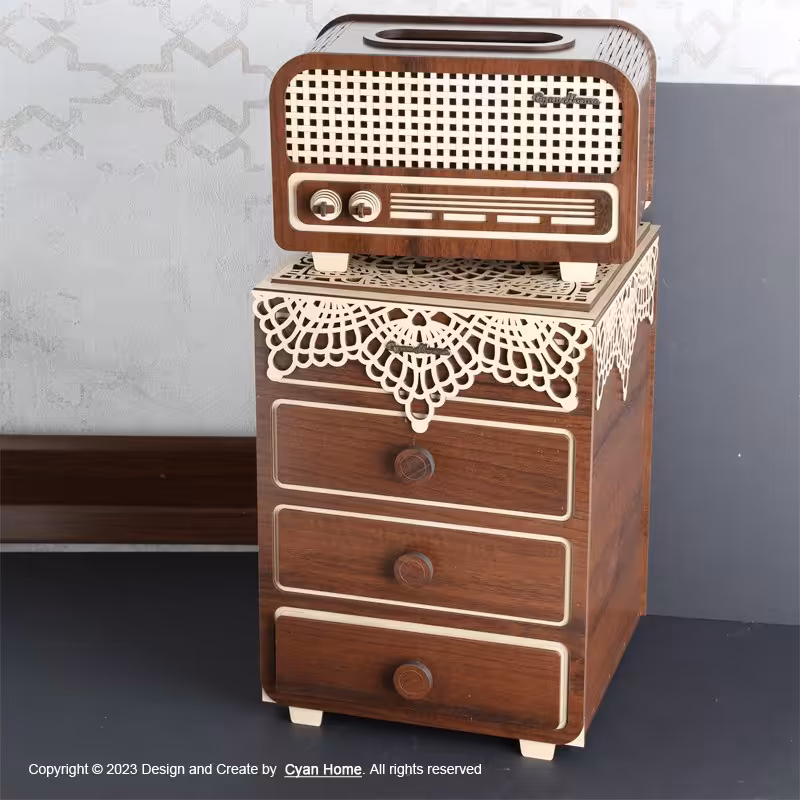 ست سطل و جای دستمال کاغذی سایان هوم مدل رادیو و دراور