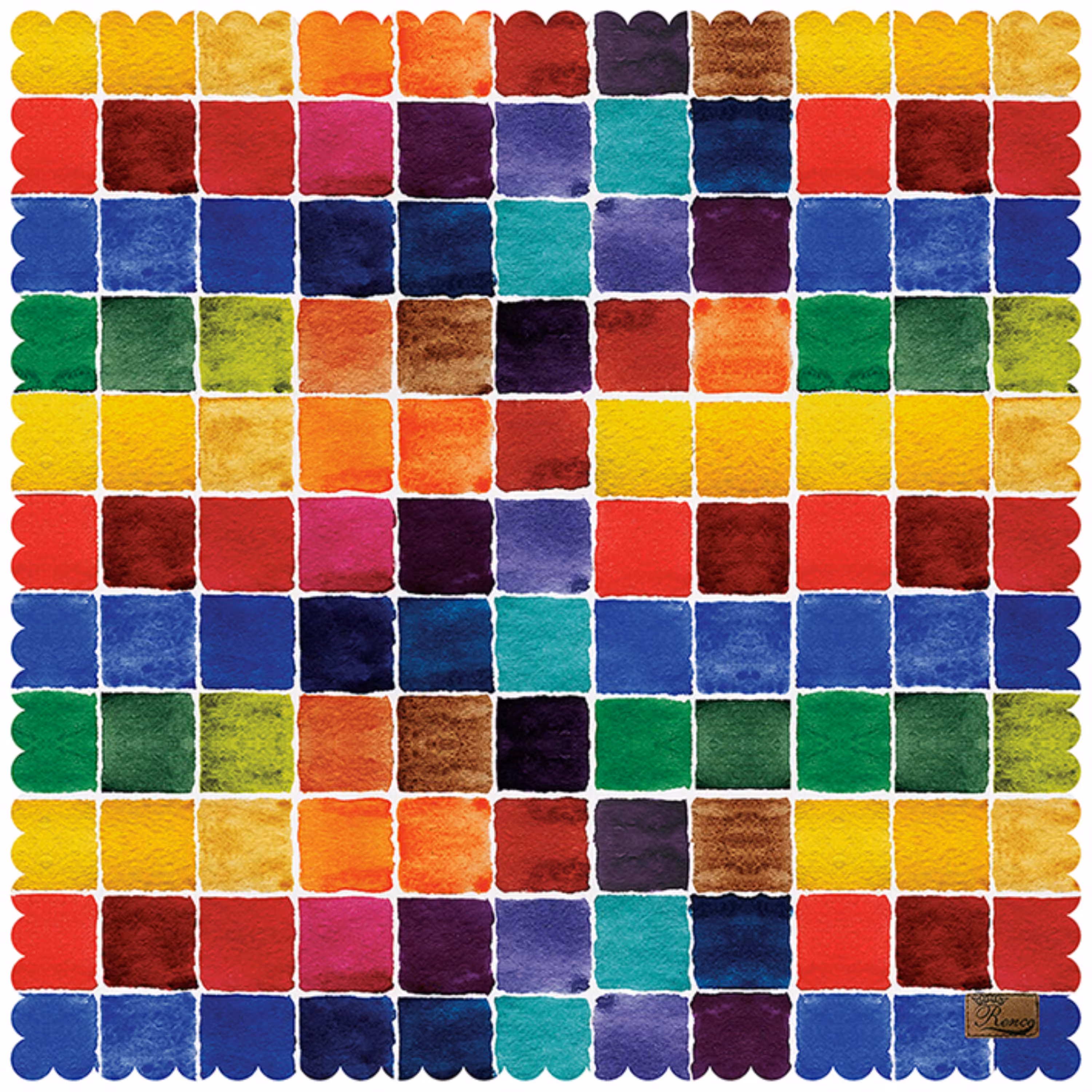 رومیزی مخمل طرح رنگارنگ سایز 90 در 95 مدل T1-517 شرکت رنس