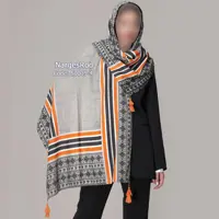 شال نخی منگوله دار  نیلا - چهار فصل - دور دوخت - S0015-4