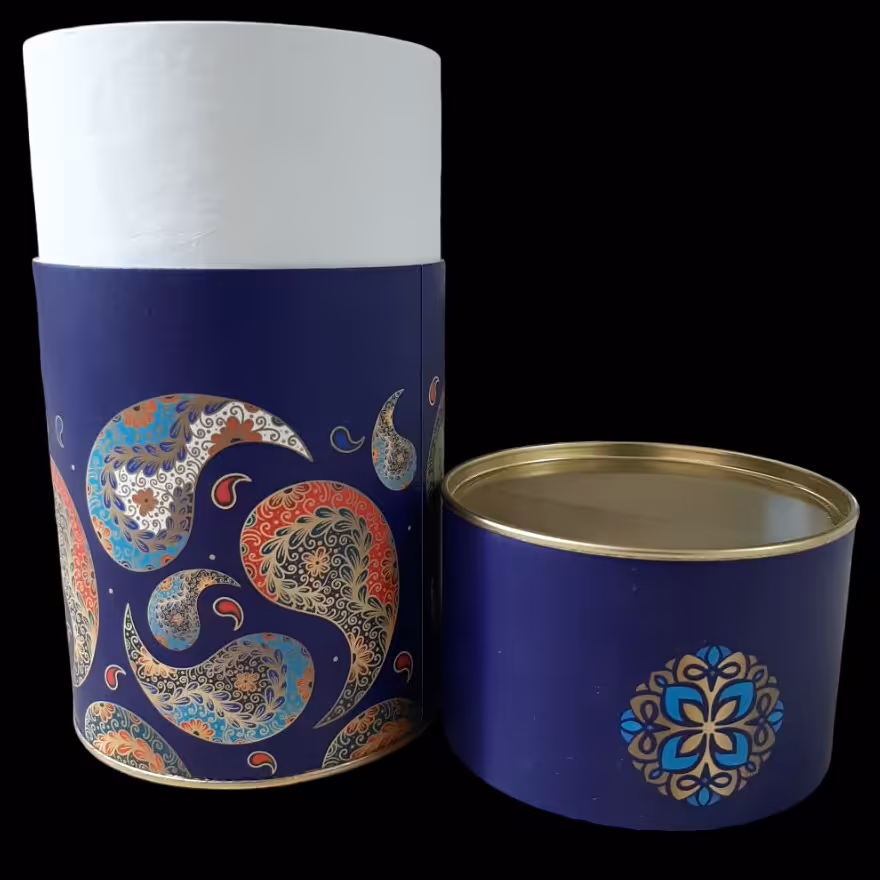 قوطی مقوایی درب تلسکوپی طرح ترنج قطر 99 و ارتفاع 190 میلیمتر