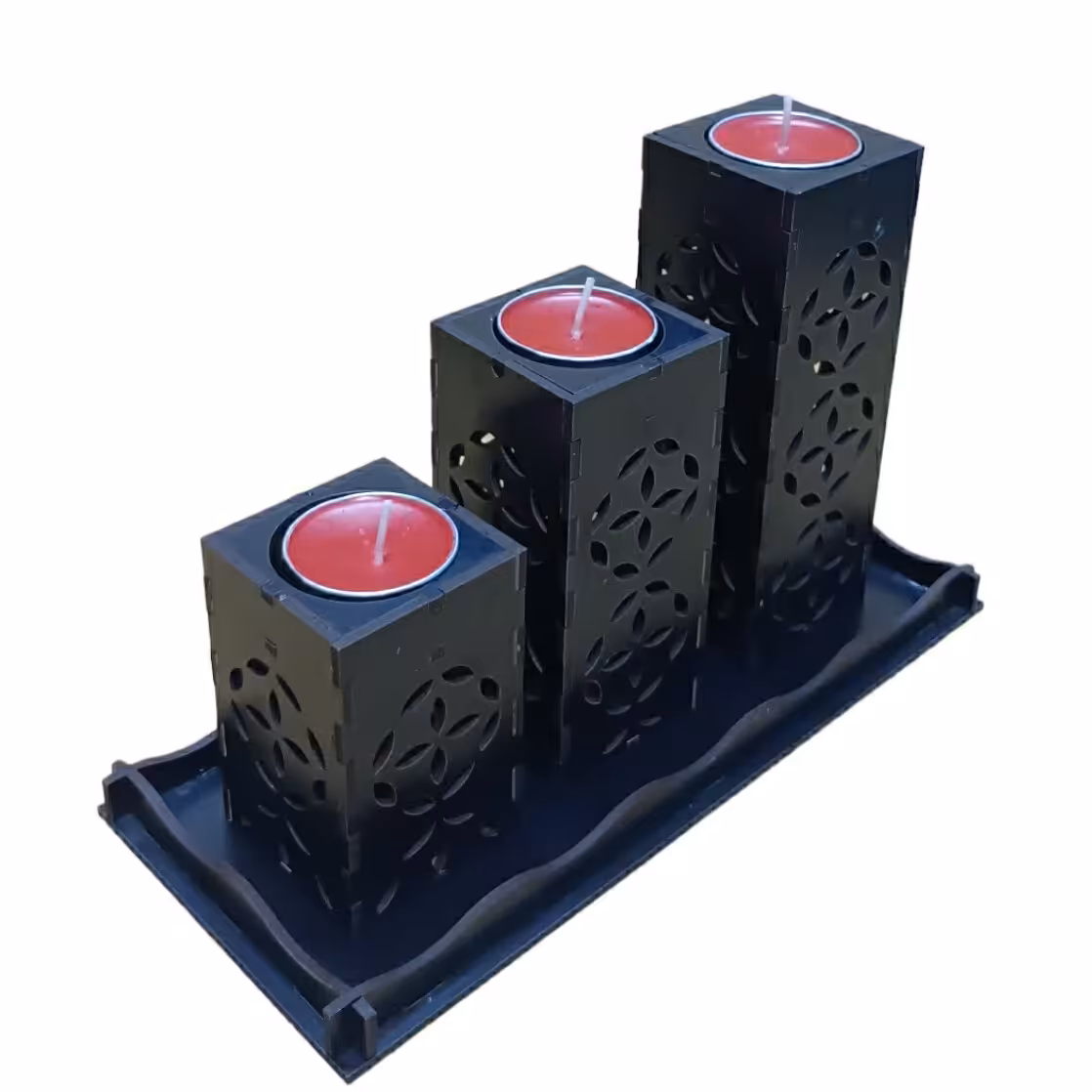 جا شمعی سه عددی به همراه سینی 