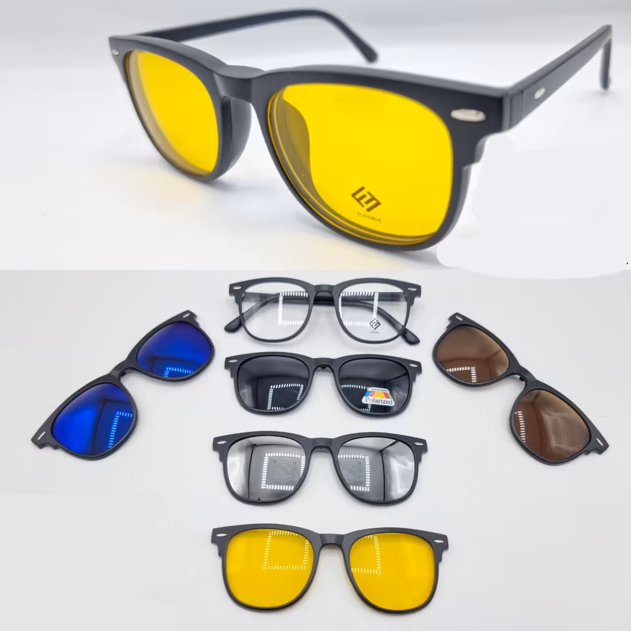 عینک طبی با 5 کاور آفتابی کد 628