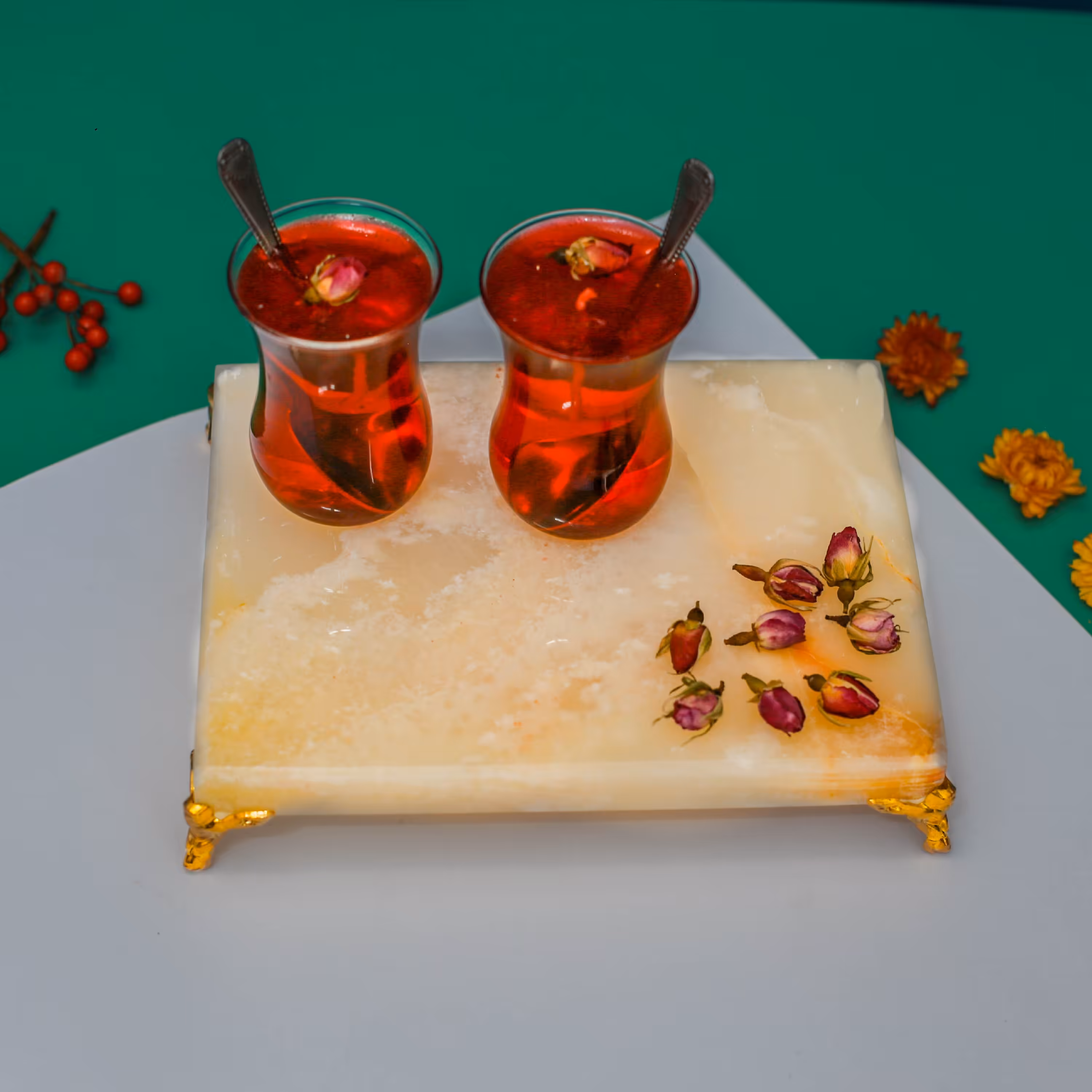 سینی سرو و پذیرایی سنگی ،مدل مستطیل،سنگ طبیعی مرمر سفید،پایه فلزی ابکاری شده کیفیت بالا،بسیار زیبا و کاربردی