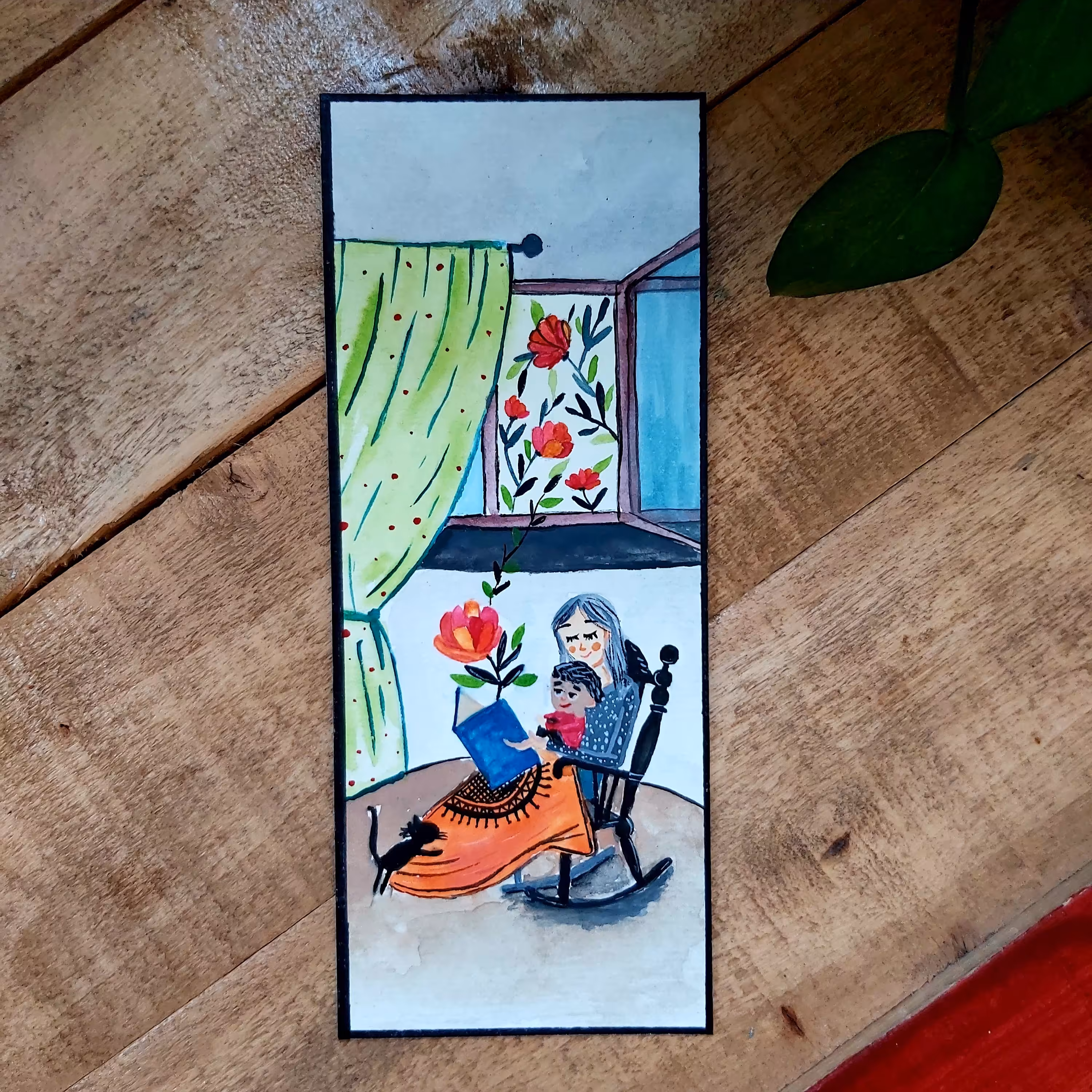 بوک مارک مادر بزرگ ،طراحی شده با دست،فاصله نگهدار کتاب،رنگ شده با آبرنگ و اکریلیک