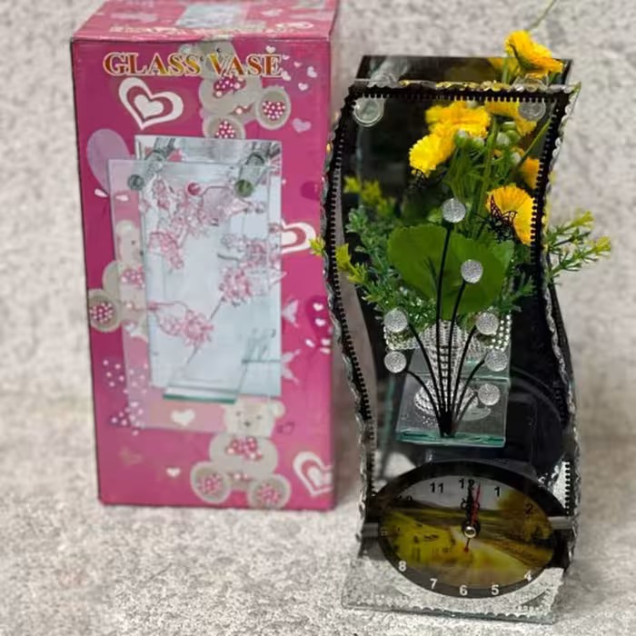 ساعت رومیزی گلدار شیشه ای 