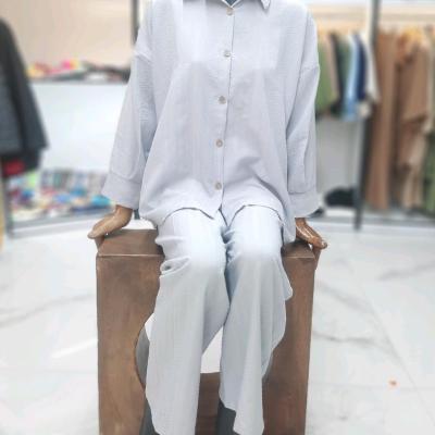مانتو شلوار زنانه نخی مدل ست راه راه