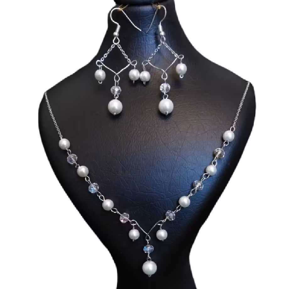 نیم ست طرح طلا سفید و مروارید استیل رنگ ثابت