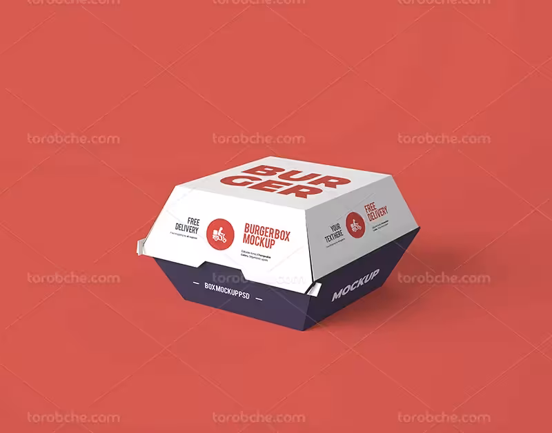 موکاپ PSD جعبه همبرگر | گرافیک با طعم تربچه