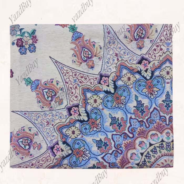 روفرشی 9 متری مخمل زرک دار طرح خورشیدی رنگ کِرِم