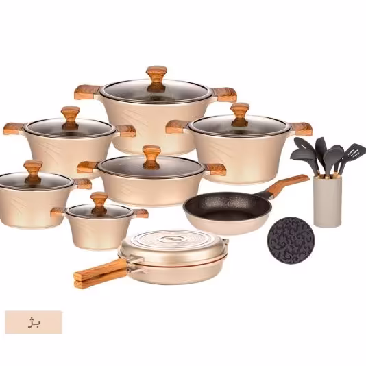 سرویس قابلمه کاندید 23پارچه چدن تیتانیوم رنگ بژ  (ارسال رایگان و فوری)