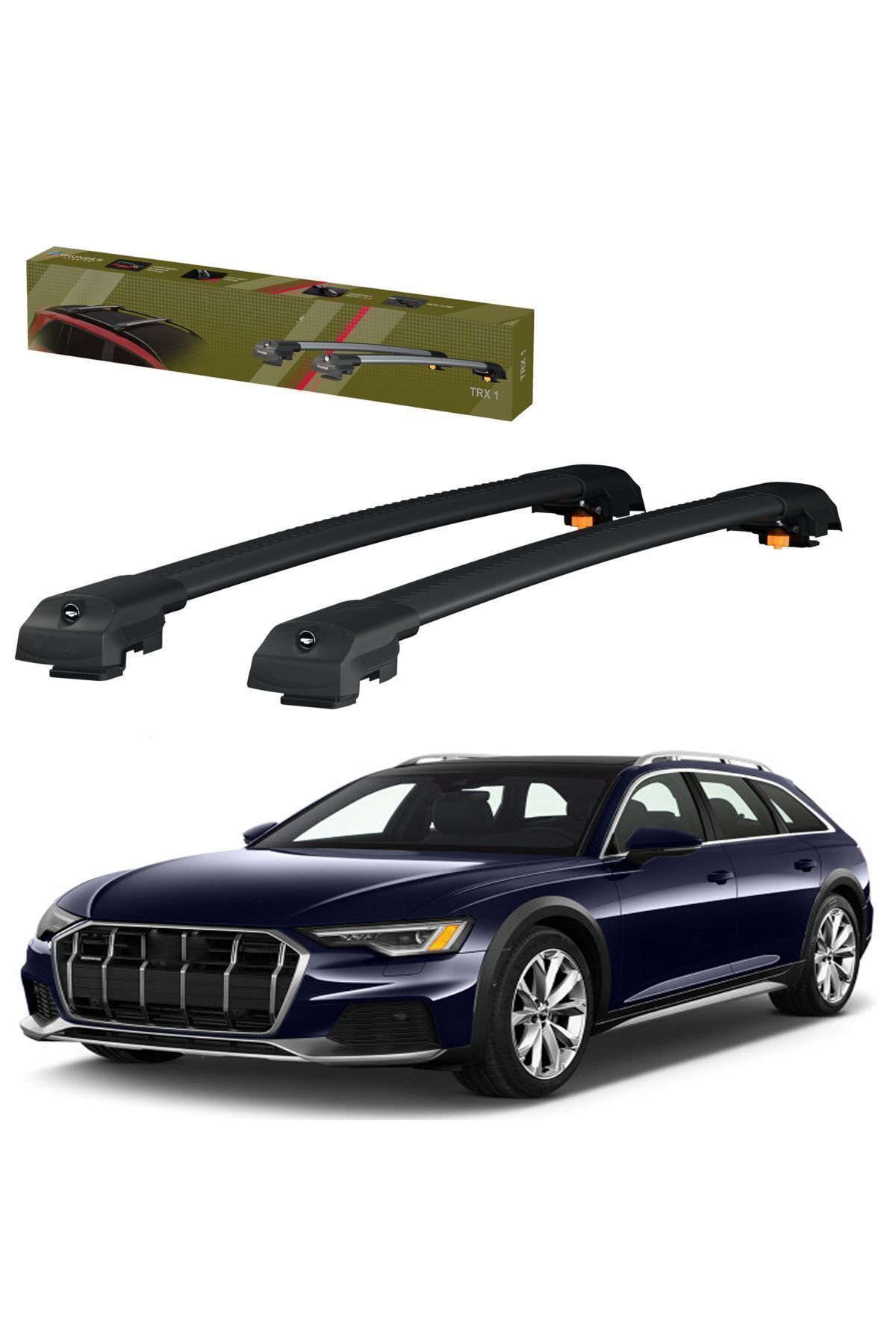 جعبه بار سقفی مشکی AUDI A6 ALLROAD C7 2012 2018 TRX1 CARRIER قفل شده واسطه ای نوار سیاه Thunder
