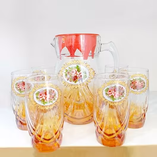 پارچ و لیوان عسلی گل رز