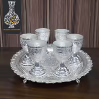 سرویس تخم مرغ خوری شش نفره دستساز قلمزنی گل و طاووس  اعلاء سفید طرح نقره   