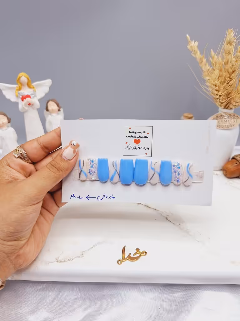 ناخن مصنوعی با مواد کاشت کیفیت بالا رنگ آبی طرح دار