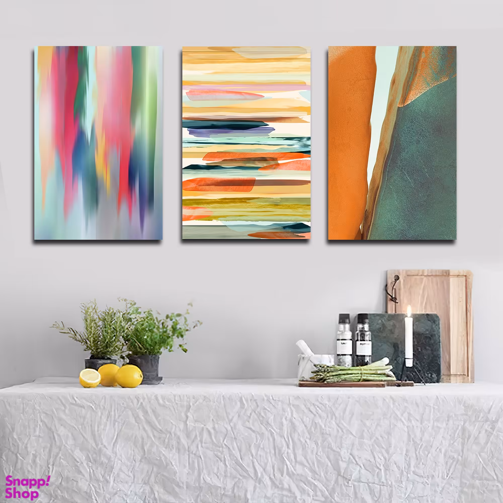 تابلو شاسی بکلیت طرح نقاشی مدرن سبک آبستره مدل SH-1799 مجموعه 3 عددی