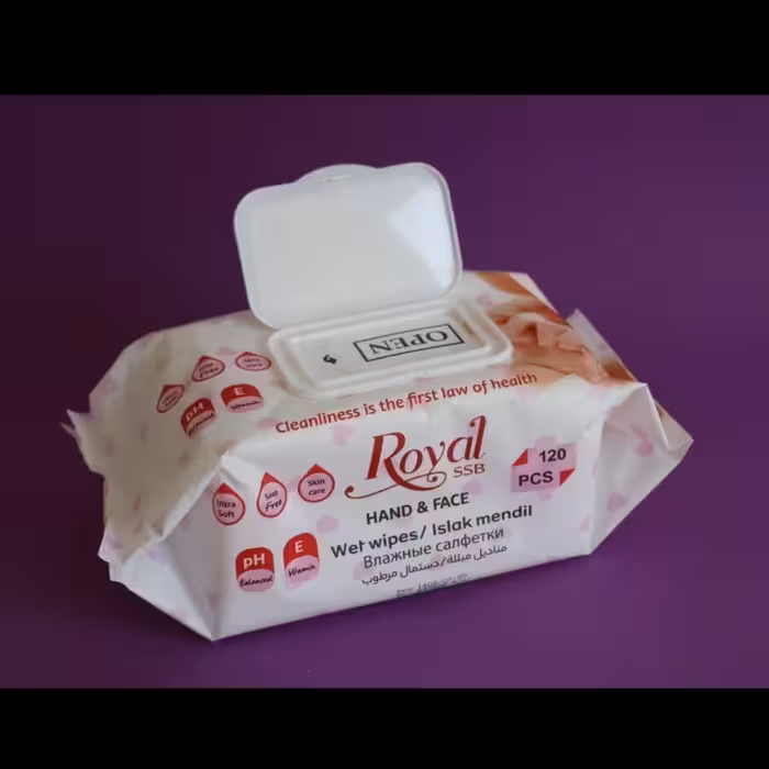 دستمال مرطوب آرایشی دست وصورت رویال 120 برگ