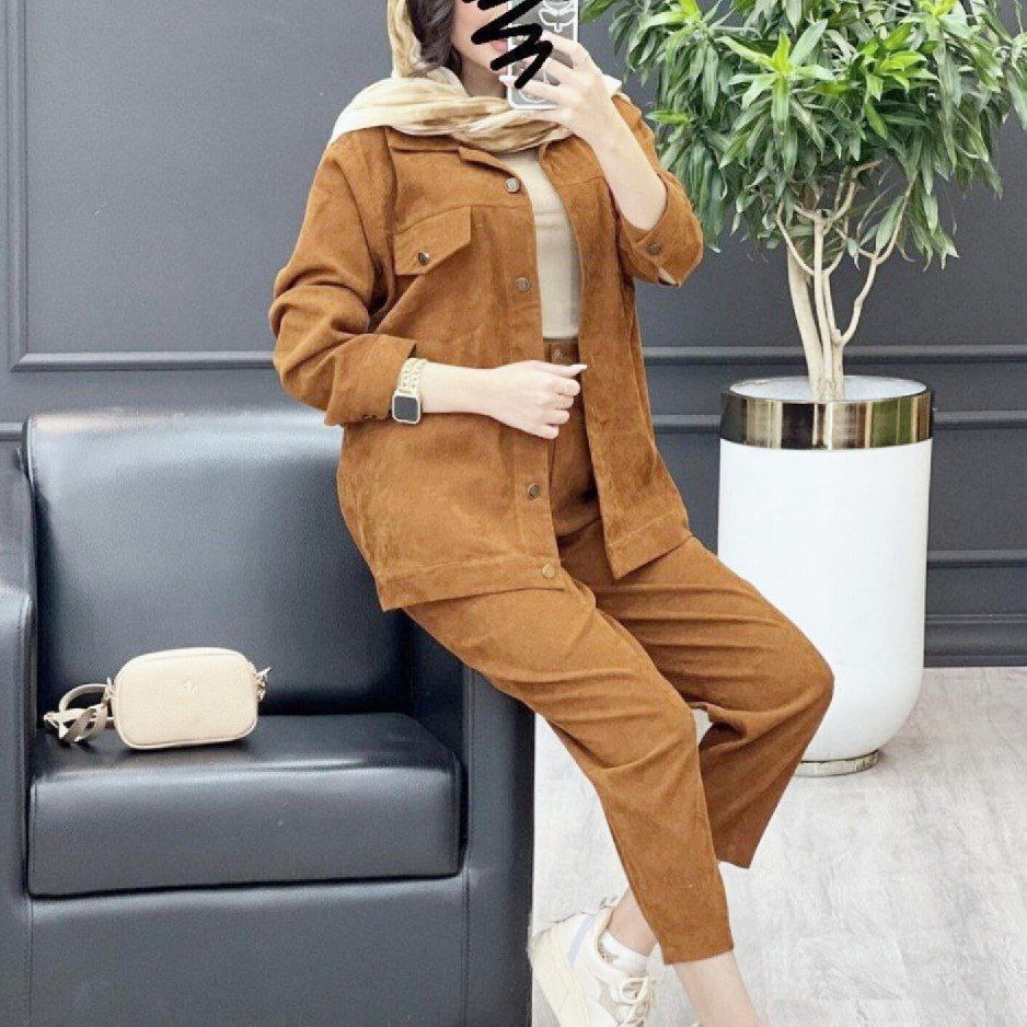 ست شومیز شلوار پاییزه مدل رزا مخمل کبریتی