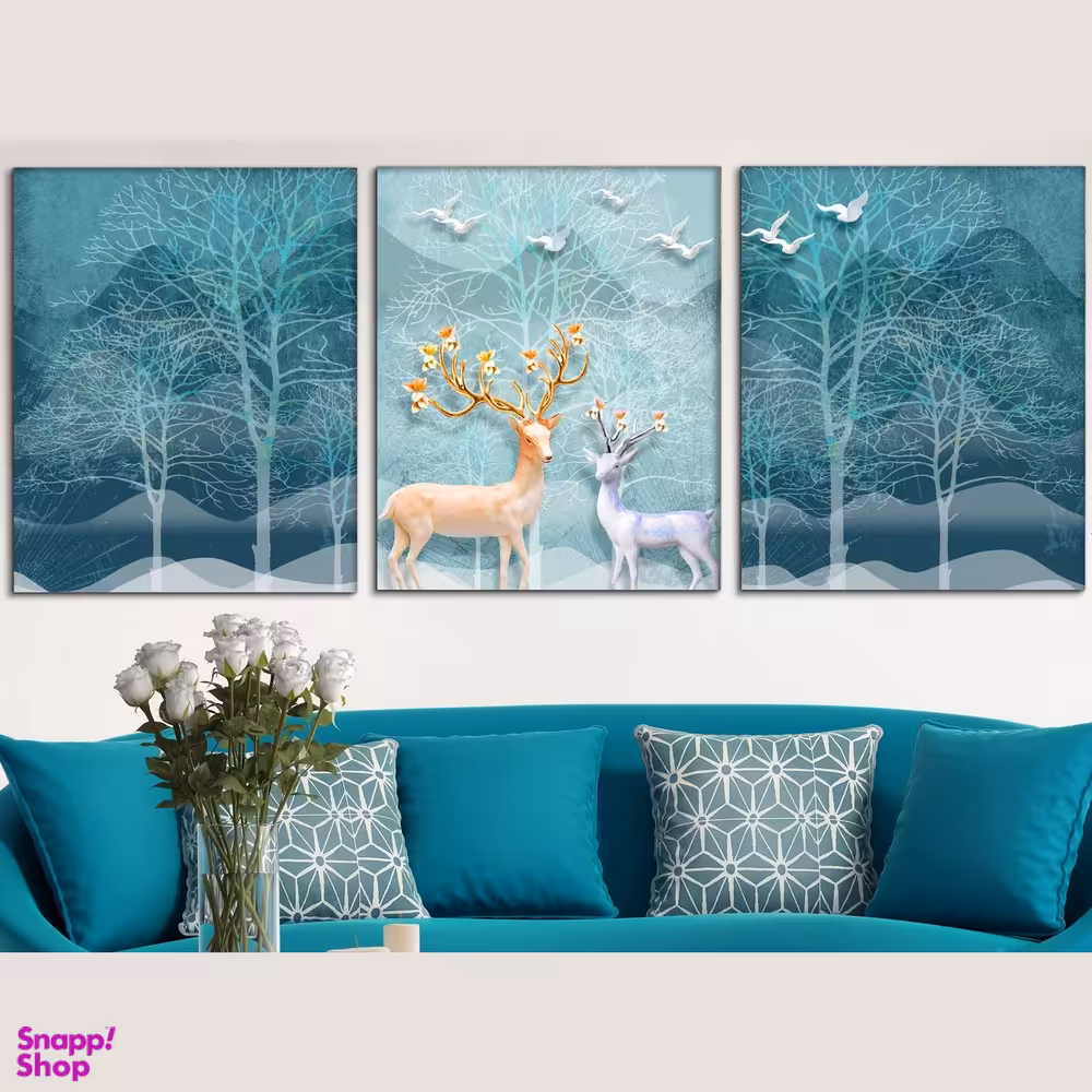 تابلو شاسی بکلیت طرح طبیعت و گوزن مدل SH-376 مجموعه 3 عددی