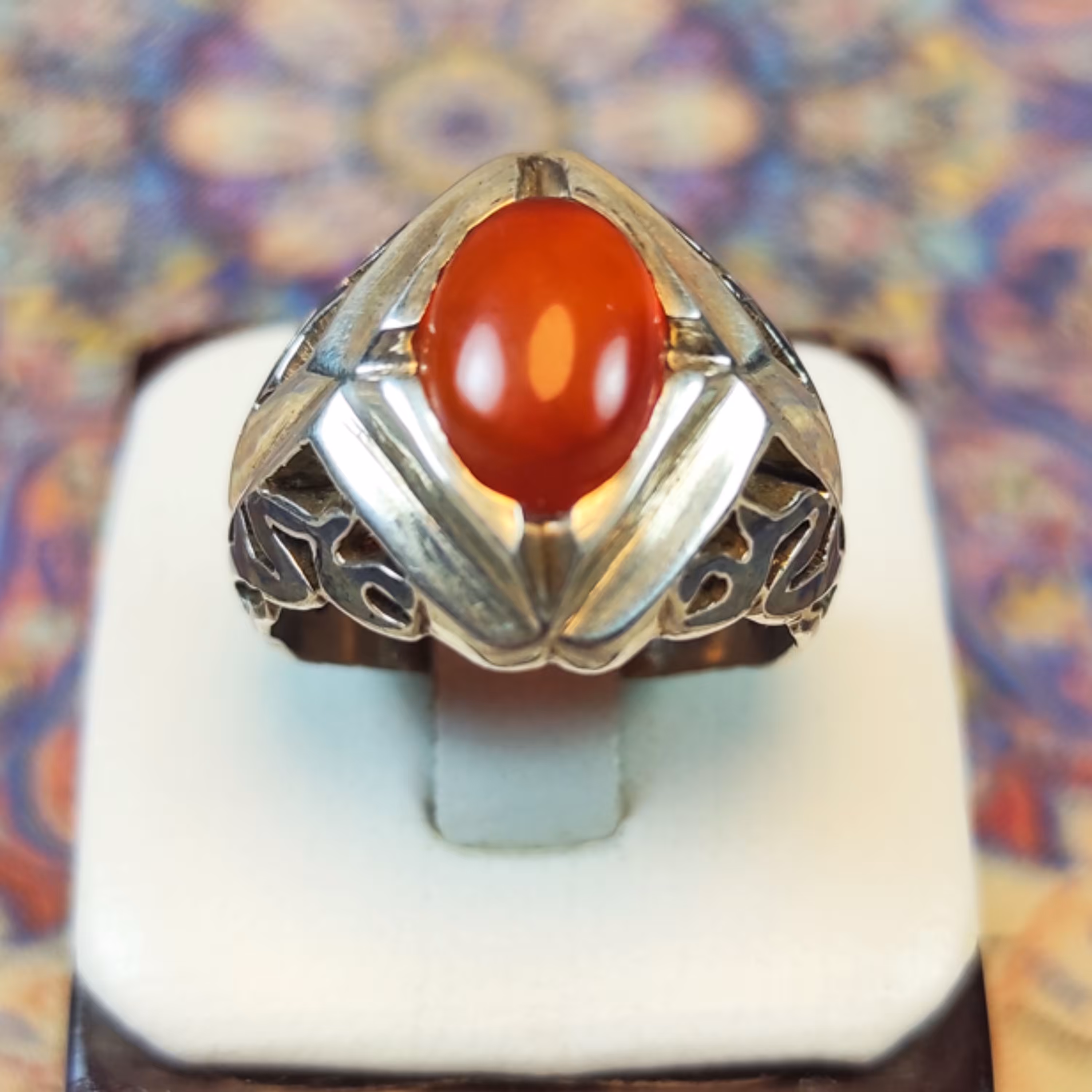 انگشتر نقره مردانه عقیق یمنی سرخ دست ساز 