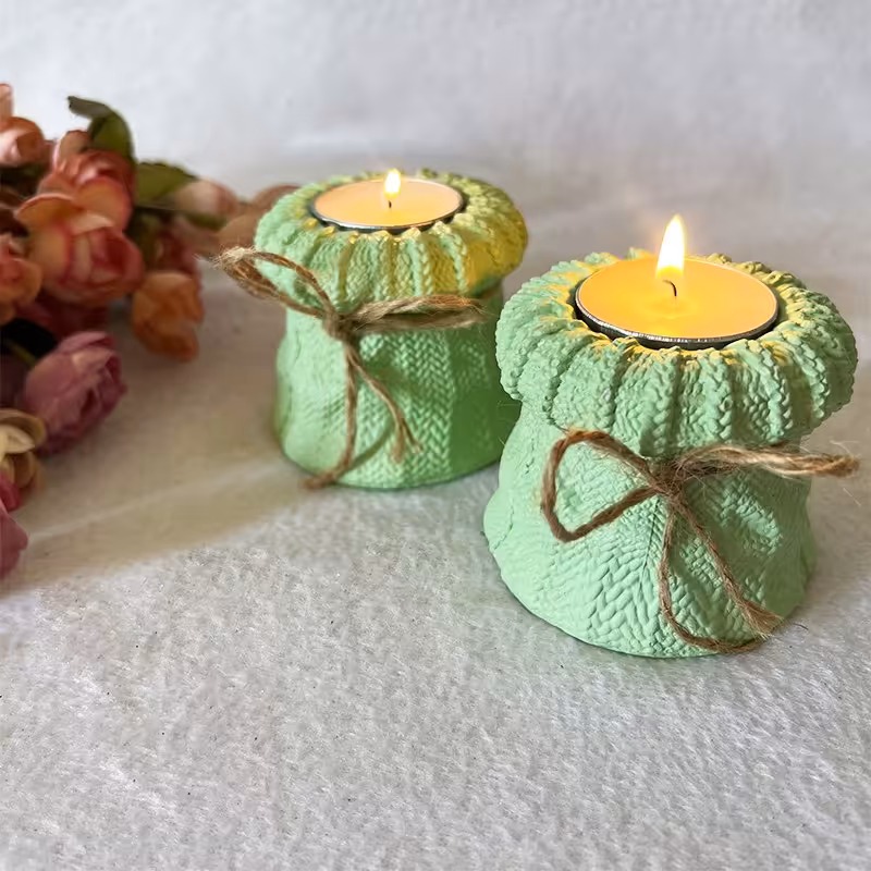 جاشمعی مدل بافت رنگ سبز پسته ای بسته 2 عددی ابعاد 6 در 7 سانتی متر