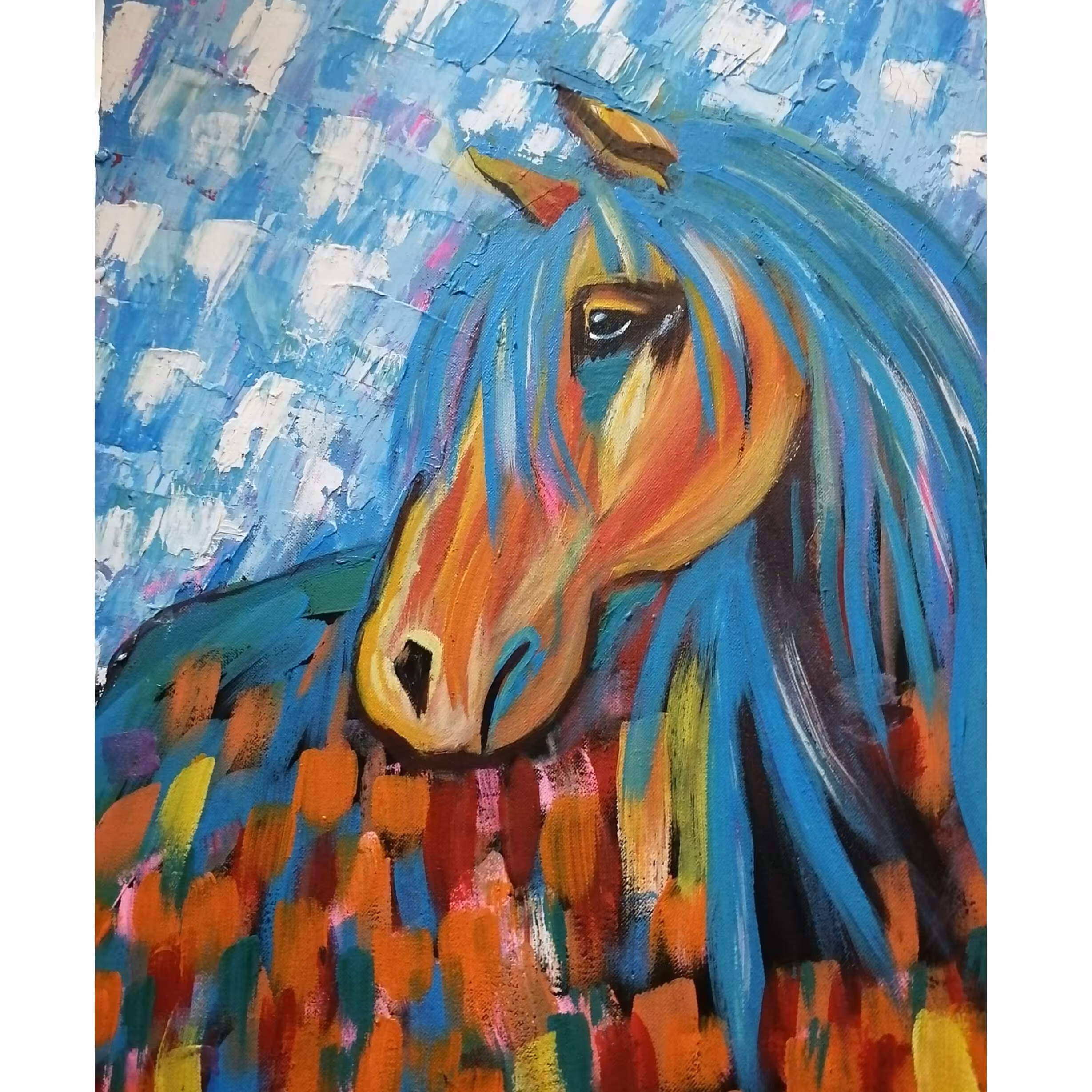 نقاشی روی بوم.بارنگ ضد آب.اکریلیک.باطرح اسب