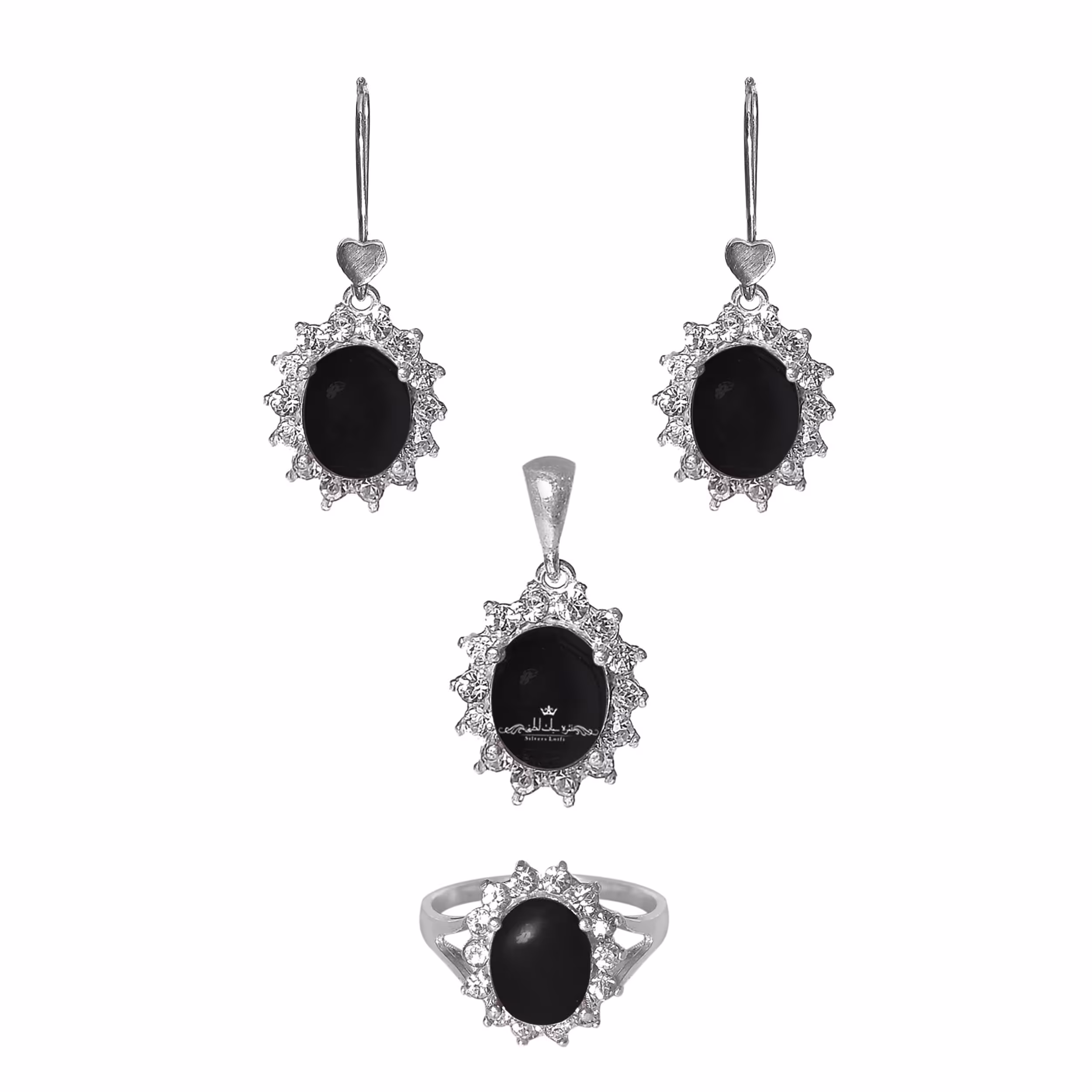  ست نقره زنانه طرح عقیق مشکی مدل شکوفه کد SNSH08 بازرگانی لطفی