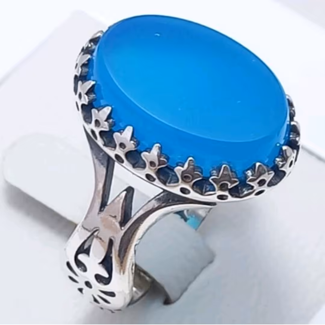 انگشتر عقیق آبی رکاب سرنیزه