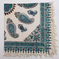 رومیزی قلمکارطرح بته جقه سبزآبی120در120